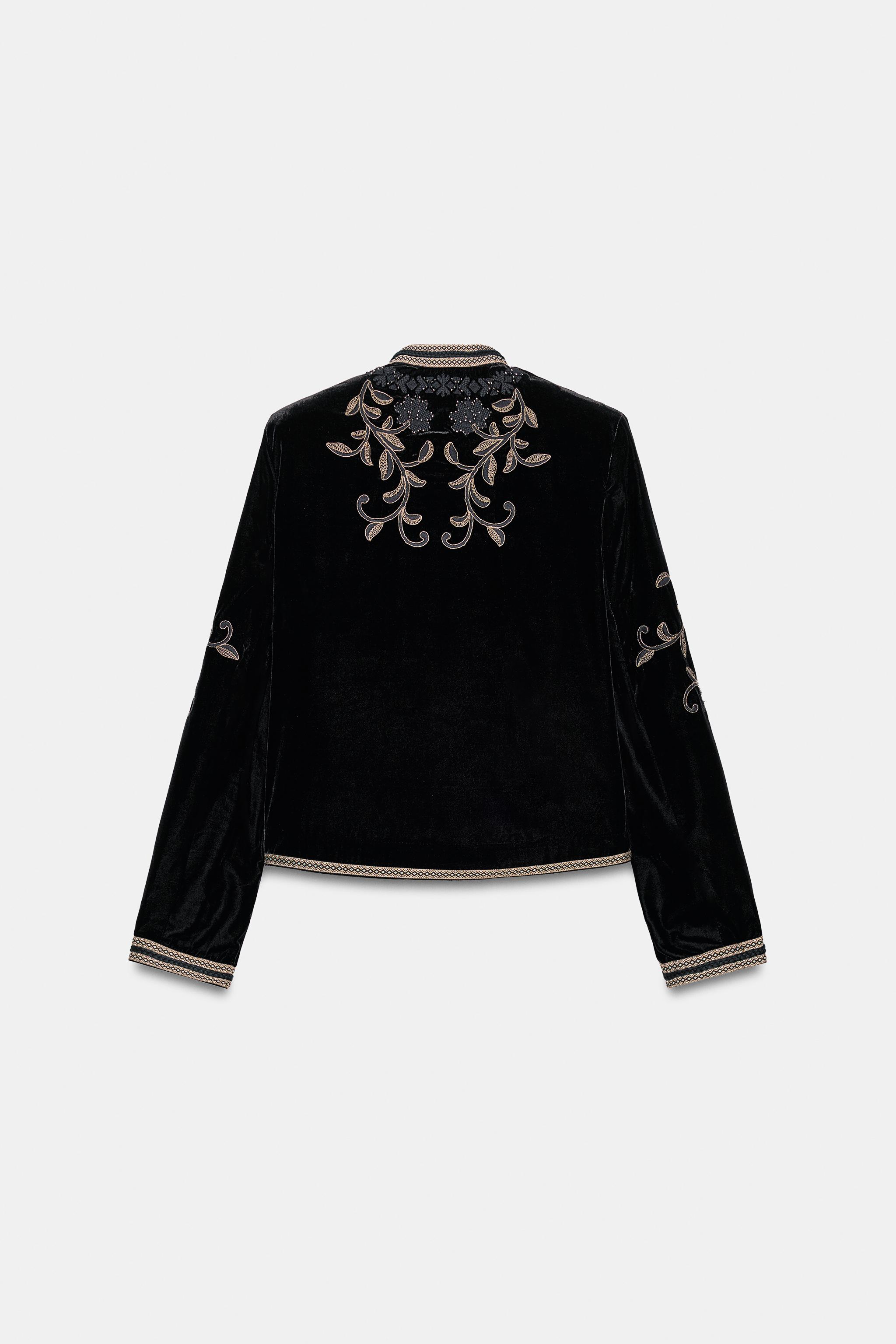 VELVET JACKET WITH EMBROIDERY AND BEADS ZW COLLECTION