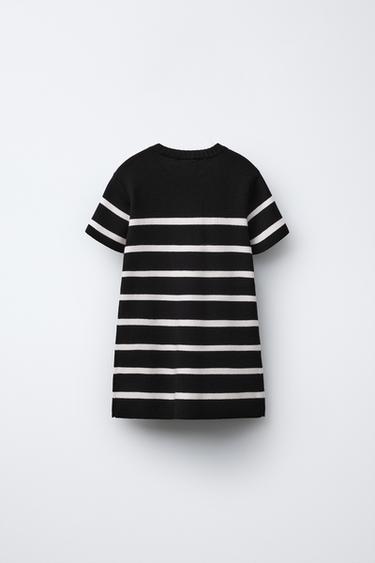 STRIPED KNIT DRESS - Ecru / Black by Zara - Image 1