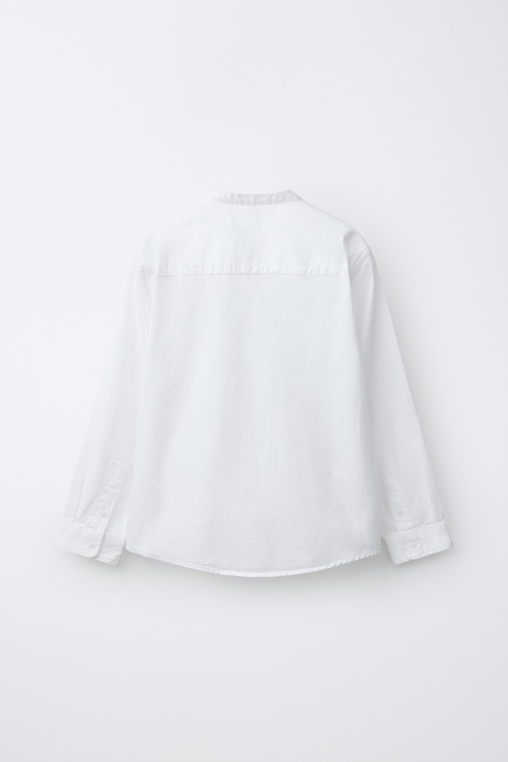 TEXTURED MANDARIN COLLAR SHIRT — White