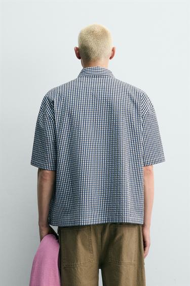 BOXY FIT SHIRT WITH CONTRAST CHECK PATCHES - Blue/White by Zara - Image 2
