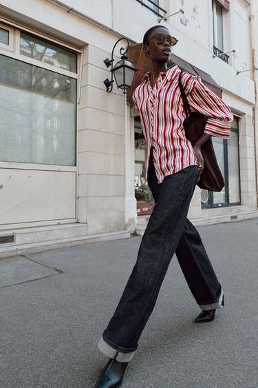 CAMISA RAYAS MANGA VUELTA - Rojo / Blanco de Zara - Imagen 0