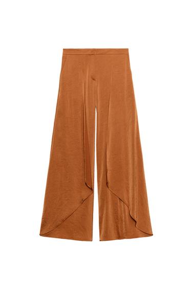 PANTALÓN FLUIDO ANCHO VOLANTES - Naranja quemado de Zara