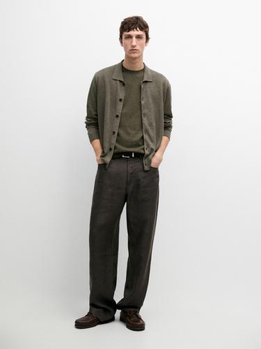 Cárdigan punto botones lino - Khaki claro de Zara