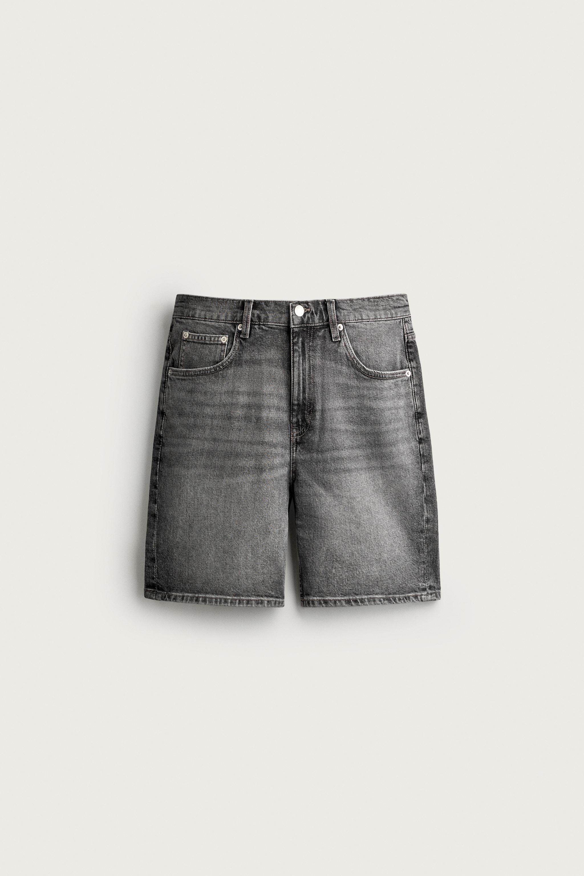 REGULAR FIT DENIM SHORTS — Gray