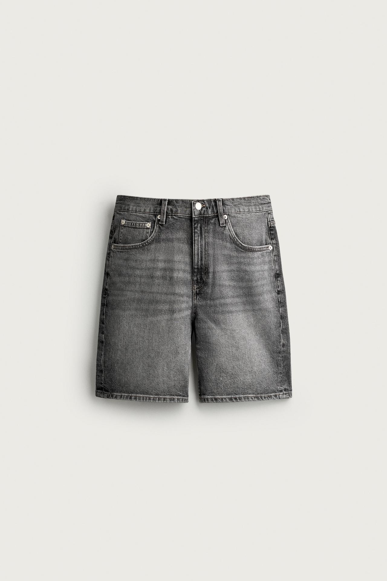 REGULAR FIT DENIM SHORTS — Gray