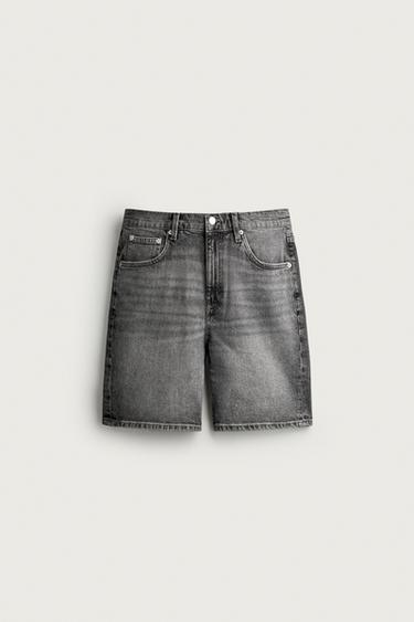 REGULAR FIT DENIM BERMUDA SHORTS - Grey by Zara