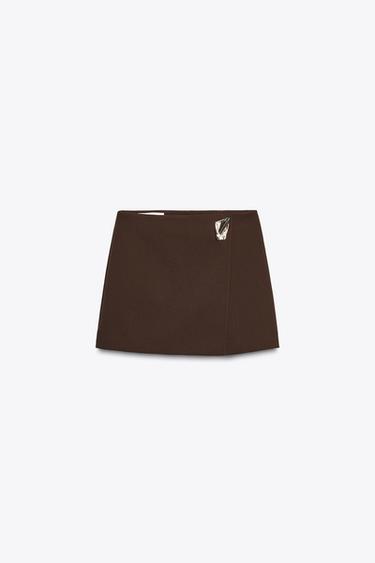 Zara ASYMMETRICAL CULOTTE SKIRT WITH APPLIQUE - Brown