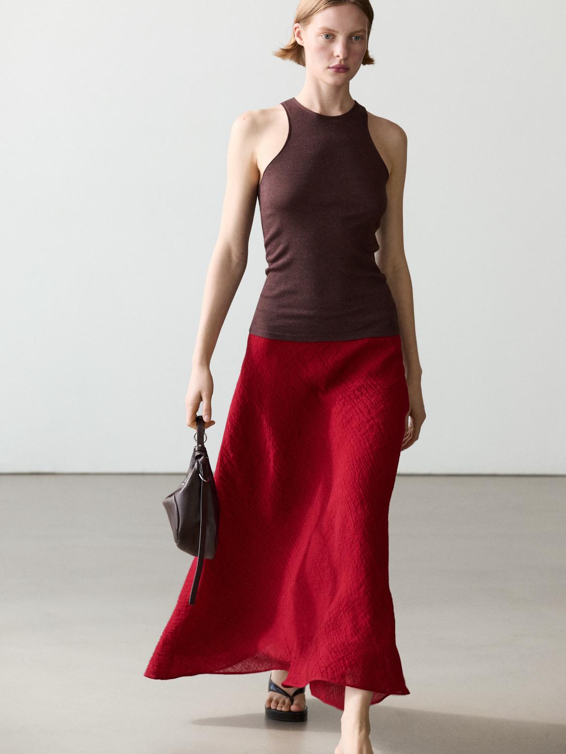 100% linen flounce midi skirt