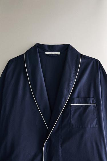 ROBE DE CHAMBRE MANCHES LONGUES POPELINE - Bleu marine de Zara - Image 1