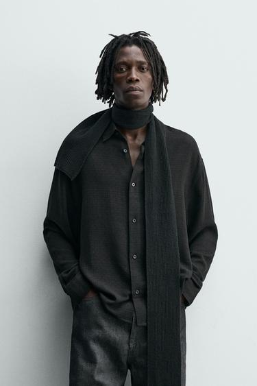 Zara 嫘縈棉質紋理襯衫 - 黑色