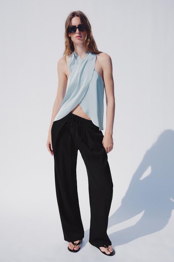 SATIN HALTER TOP - Sky blue by Zara - Image 0