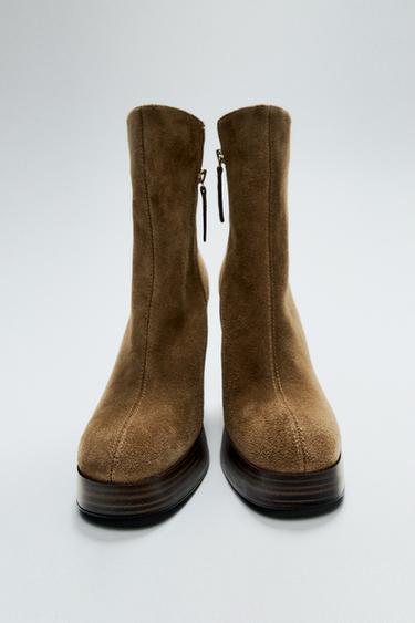 SPLIT SUEDE PLATFORM HIGH HEEL ANKLE BOOTS - Brown by Zara