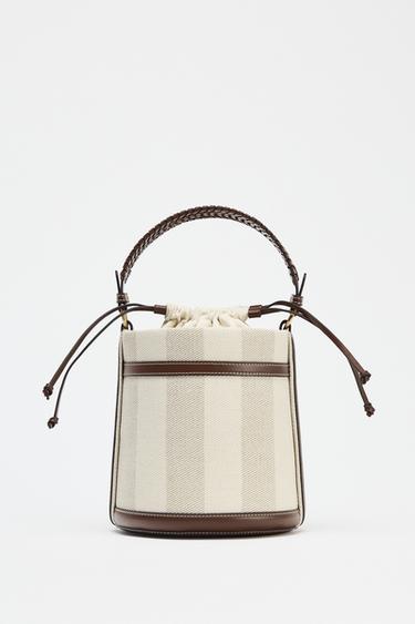 STRIPED CANVAS BUCKET BAG - Light beige by Zara