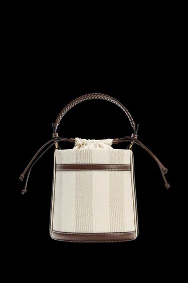 Zara STRIPED CANVAS BUCKET BAG - Light beige - Image 0