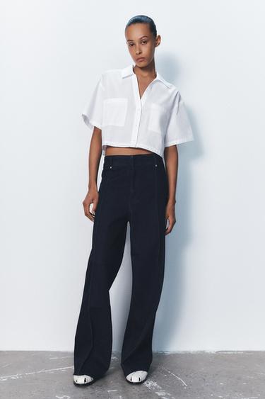 Zara ZW COLLECTION HIGH WAIST WIDE LEG JEANS - Blue