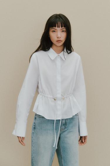 ステッチ入りポプリンシャツホワイトZaraのステッチ入りポプリンシャツ - ホワイト