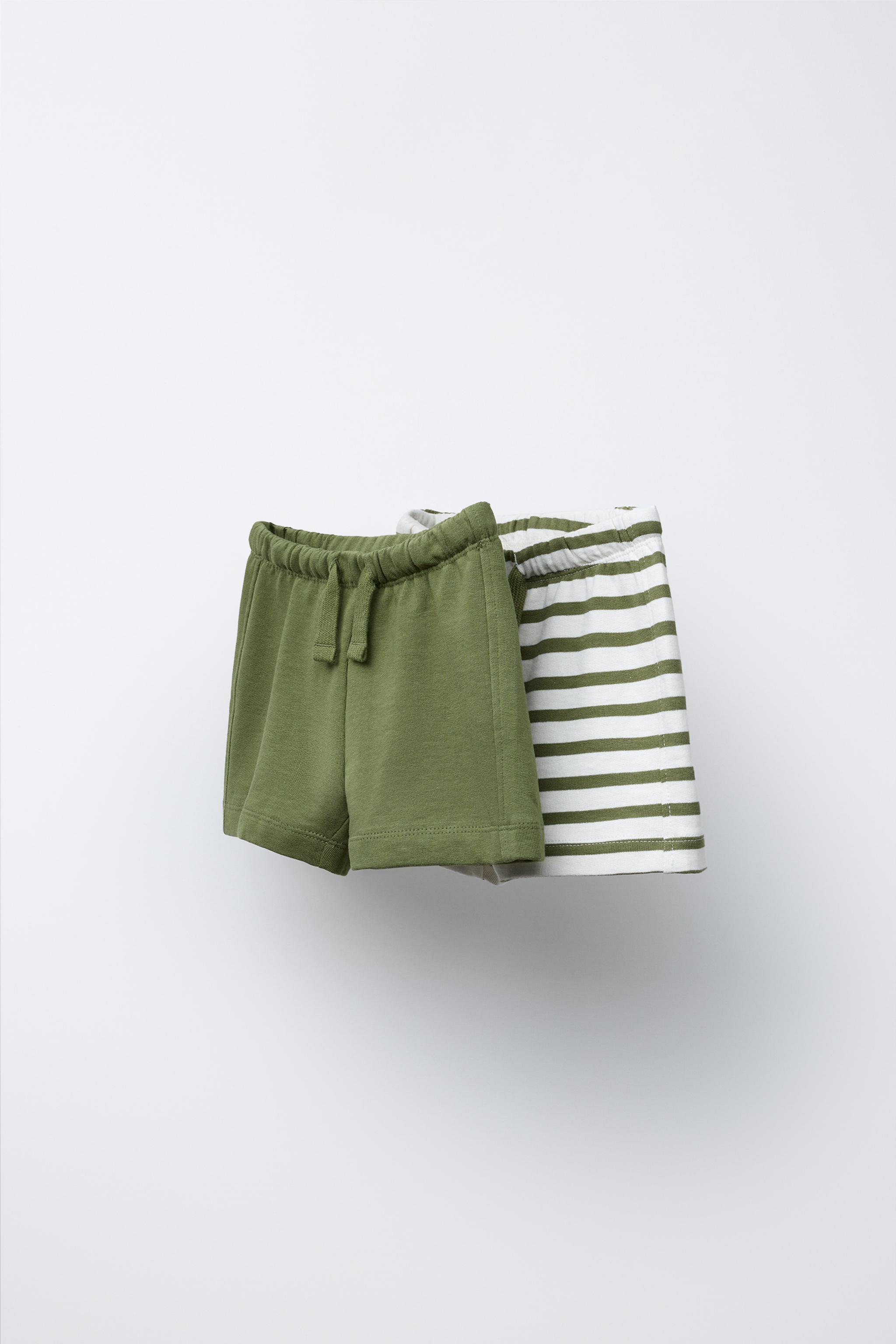 TWO-PACK OF STRIPED AND PLAIN SHORTS - Green | ZARA United