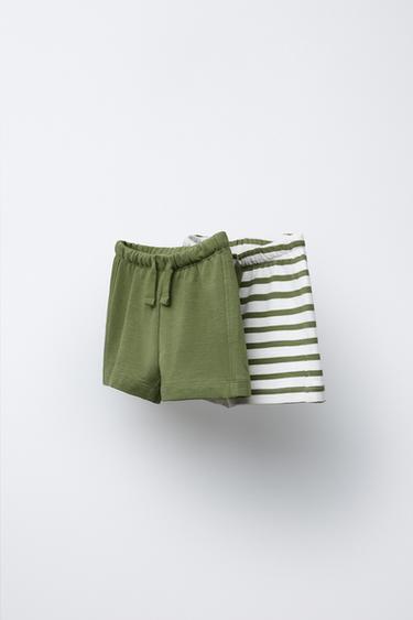 TWO-PACK OF STRIPED AND PLAIN BERMUDA SHORTS - Green by Zara