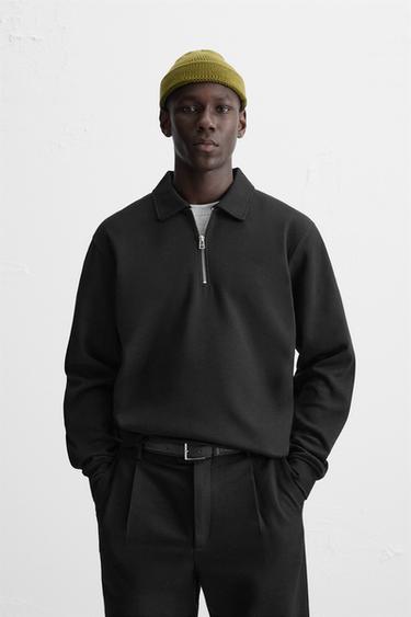 Zaras SWEATSHIRT MED POLOKRAGE OCH DRAGKEDJA - Svart