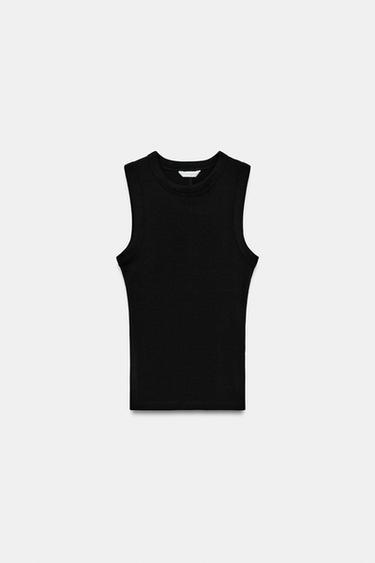 리브드 스트랩 탑 - Zara 블랙