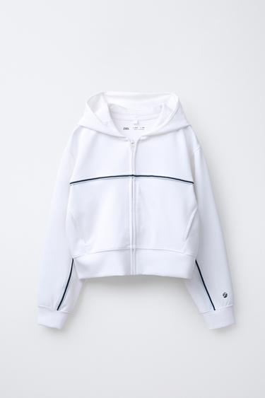 MOLETOM COM CAPUZ E VIVOS EM CONTRASTE MODAL - Branco-marfim da Zara - Imagem 0