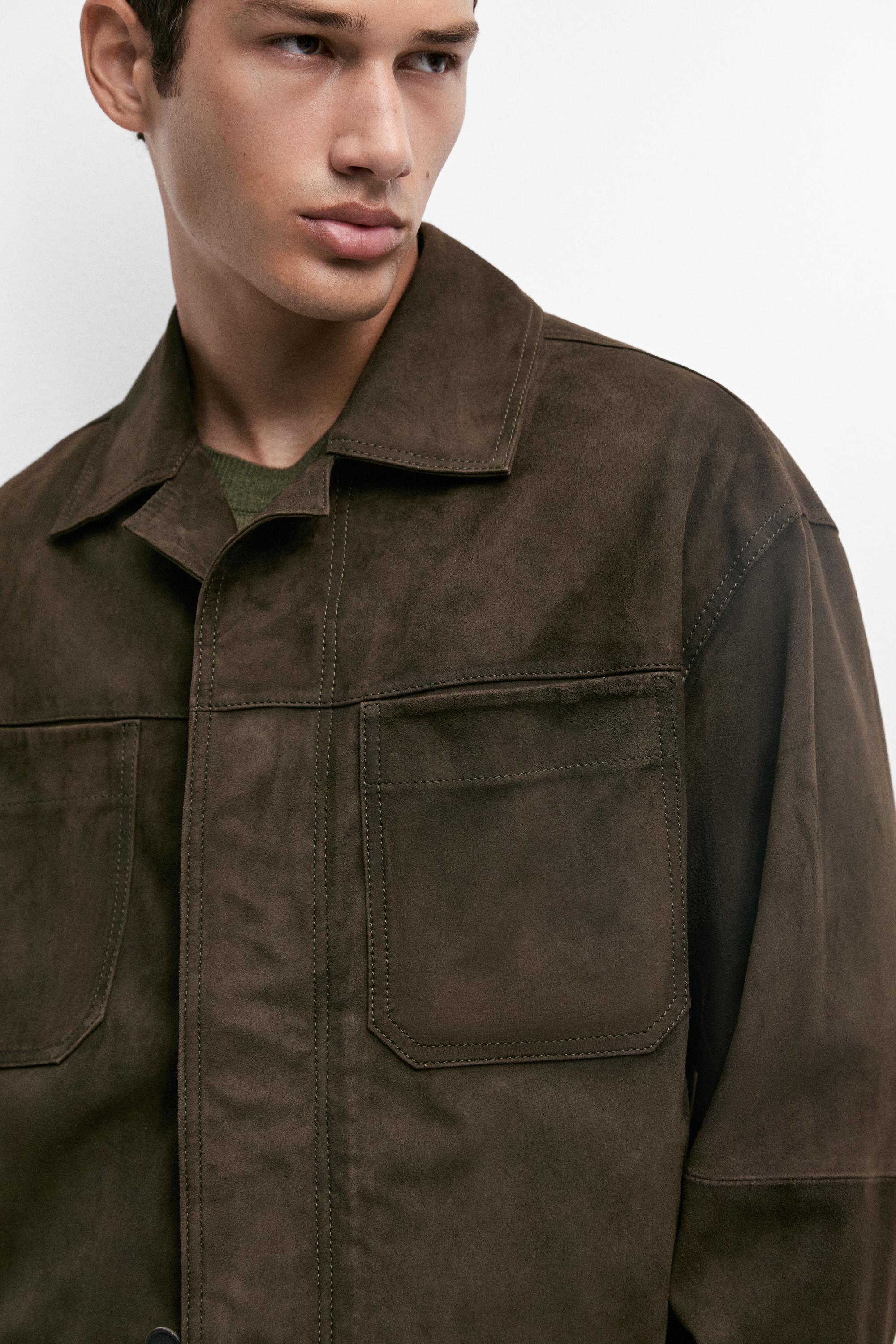 Veste en cuir effet daim relaxed fit