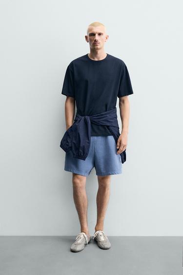 VASKEDE JOGGER-BERMUDA SHORTS MED TEKSTPRINT - himmelblå fra Zara