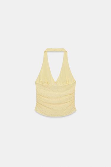 TOP HALTER PLUMETIS - Jaune clair de Zara