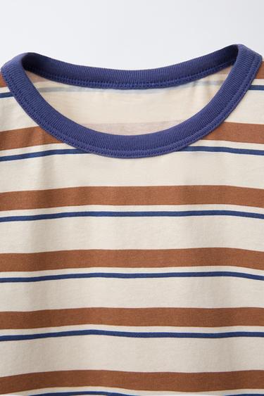 STRIPED T-SHIRT WITH TRIM - Brown / Ecru by Zara - Image 2