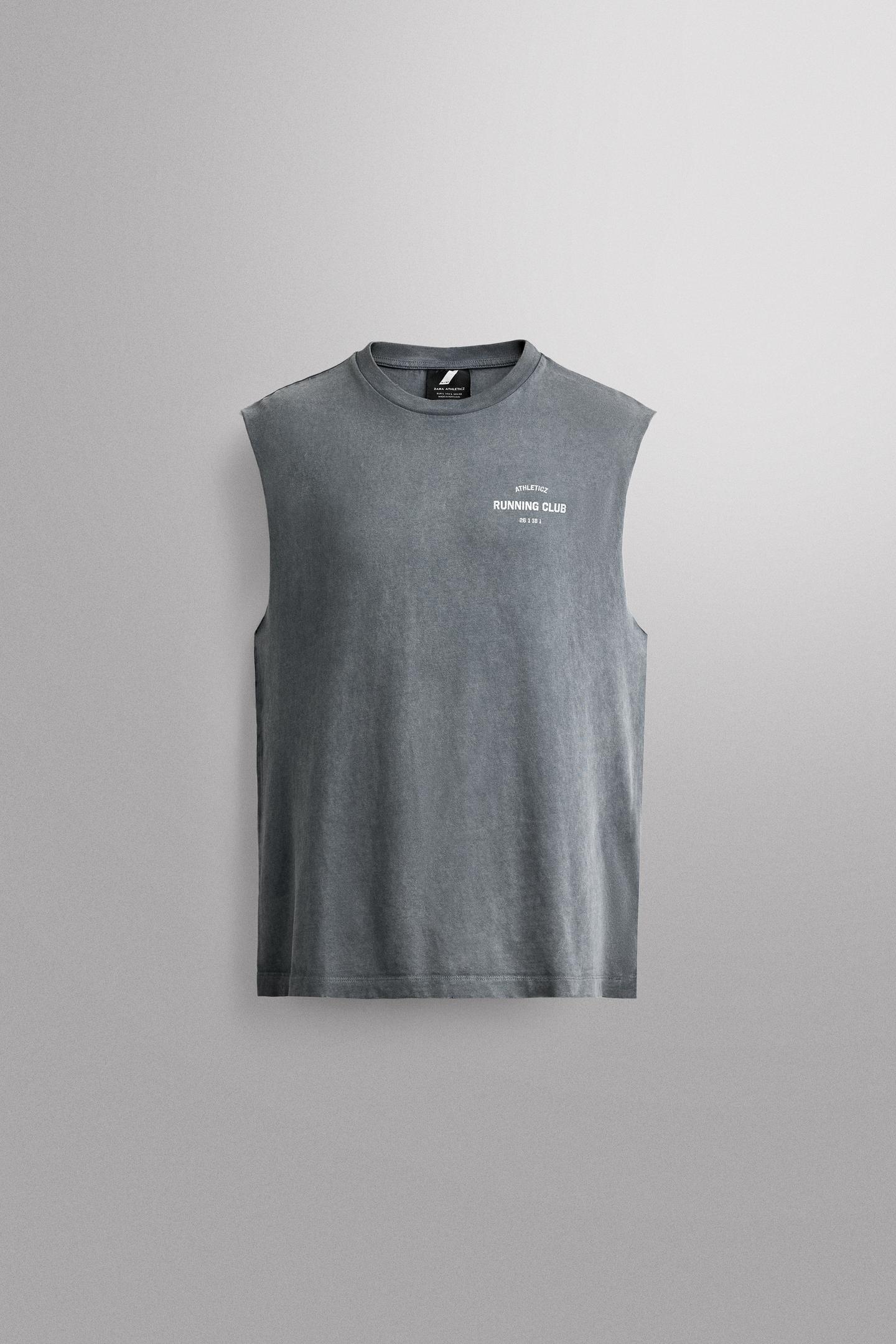 Мужской топ Zara Cotton Running Tank Top, цвет: Выцветший синий — фото 6