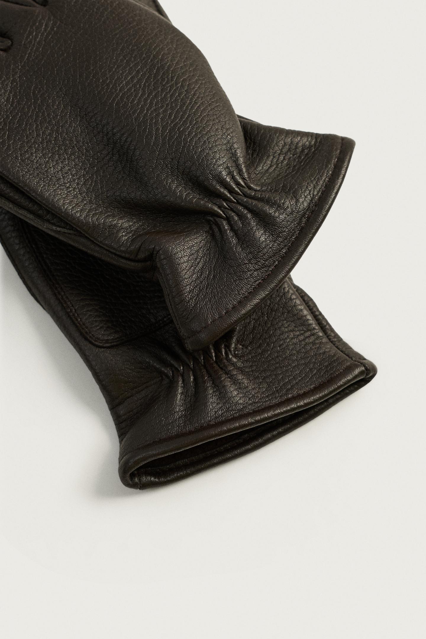 Мужские перчатки Zara Leather Gloves, цвет: Тёмный коричневый — фото 4