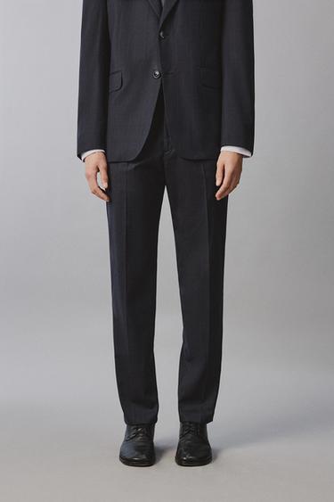 REGULAR FIT WOOL BLEND CHECK SUIT TROUSERS - Dark navy by Zara