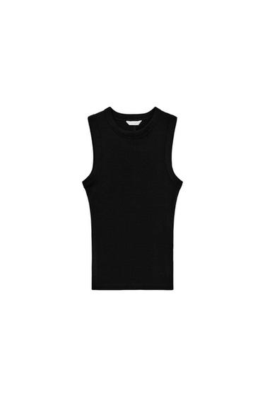 RIBBED TOP WITH STRAPS - Black by Zara