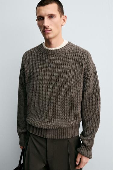 COTTON-WOOL TEXTURED SWEATER - Mink marl by Zara - Image 4