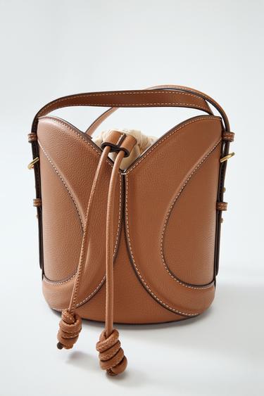 MINI BUCKET BAG WITH TOPSTITCHING - Dark tan by Zara