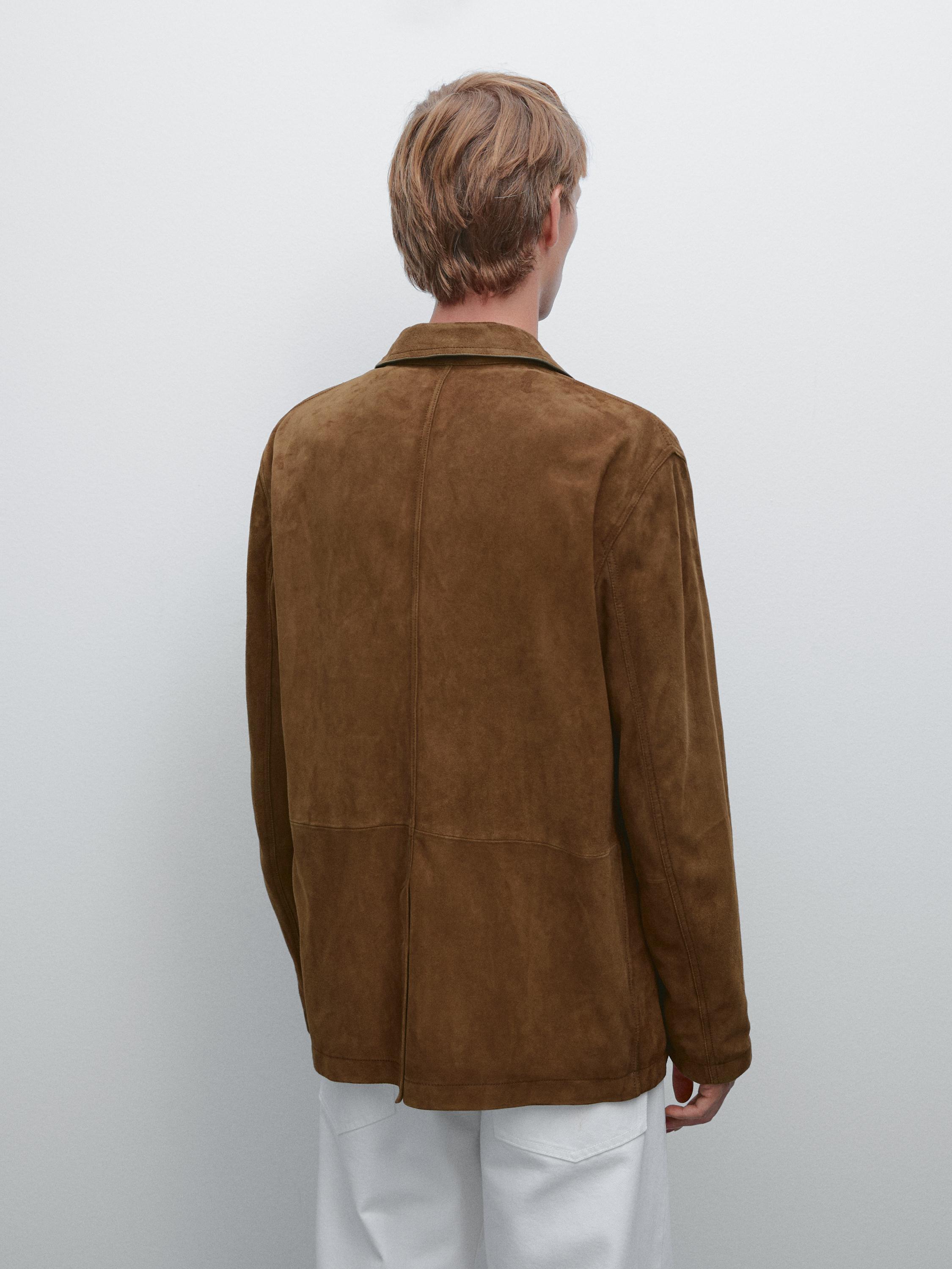 Blazer surpiqûres en cuir finition daim