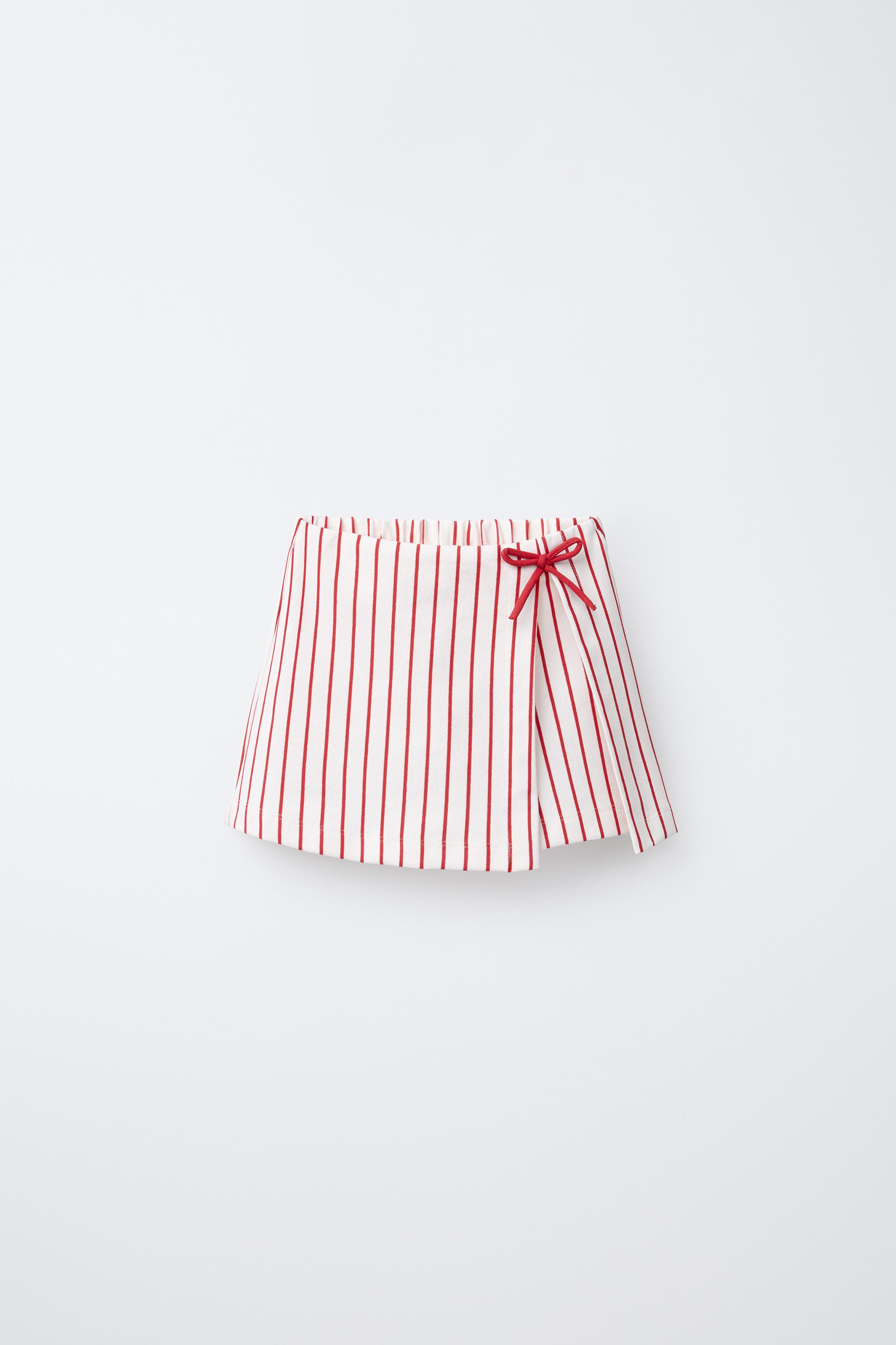 ストライプ柄リボン バミューダスコート - レッド | ZARA Japan
