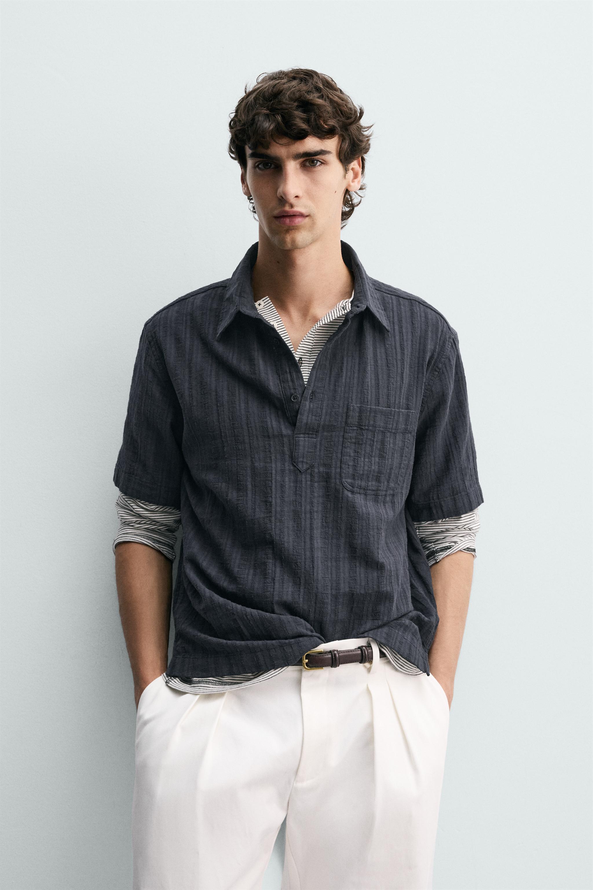 TEXTURED STRIPED POLO SHIRT