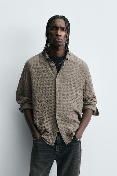 TEXTURED CHECK SHIRT - Dark tan by Zara