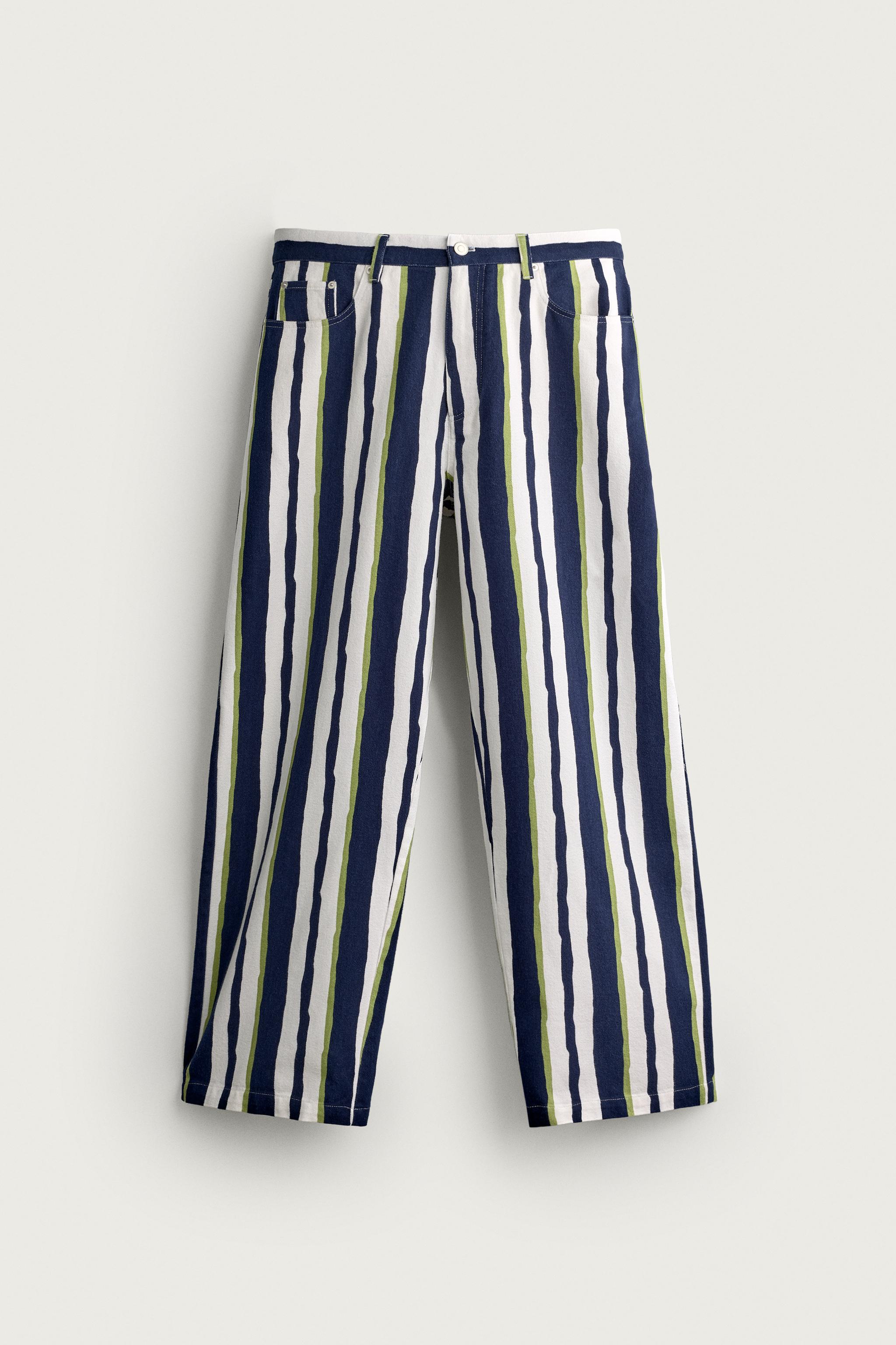 STRIPED STRAIGHT FIT PANTS — Navy blue