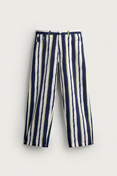 STRIPED STRAIGHT-LEG TROUSERS - Navy blue by Zara
