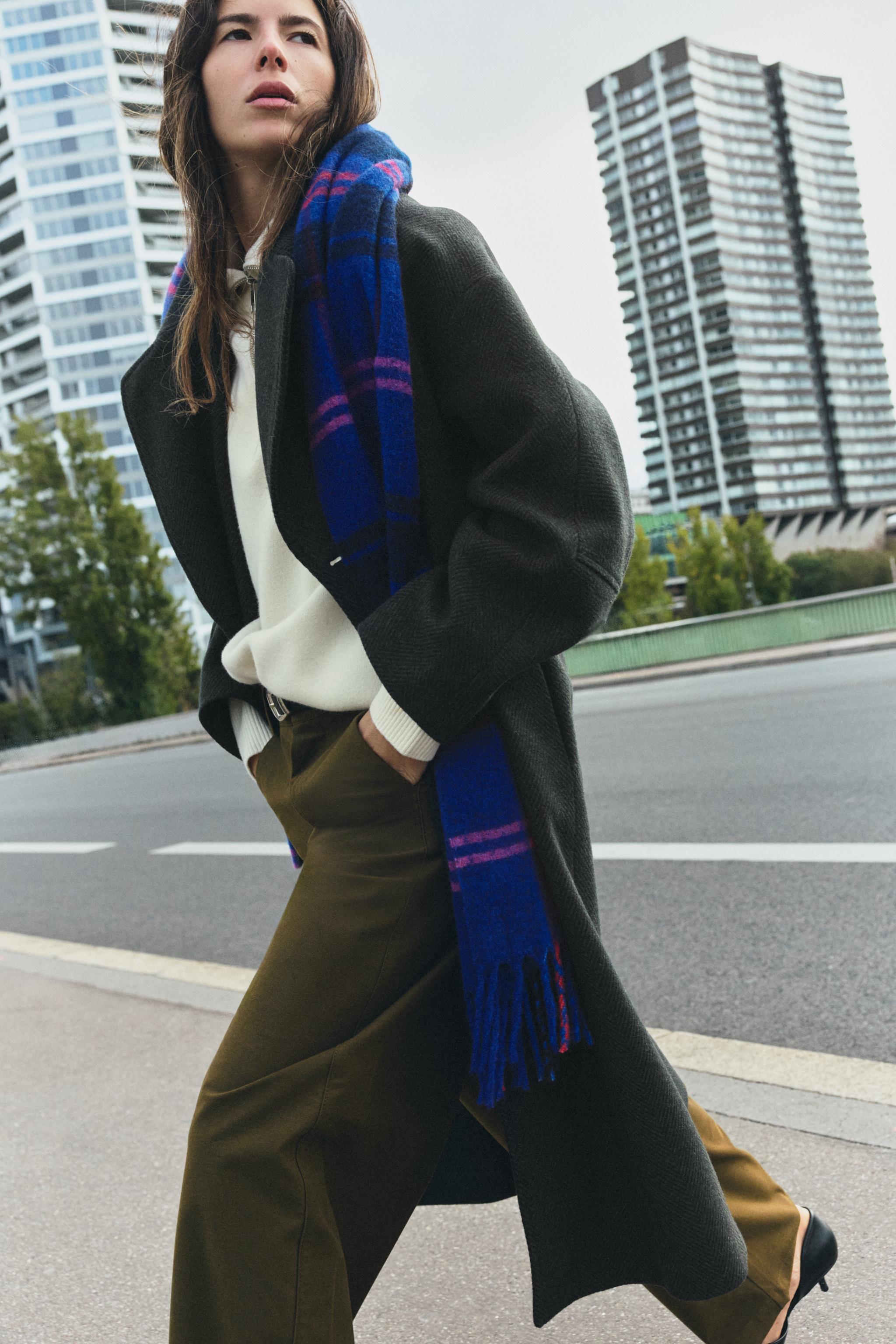 Plaid Printed Fringed Scarf by Zara