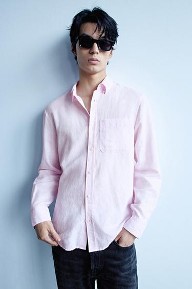 LINEN/COTTON REGULAR FIT SHIRT - Pink by Zara