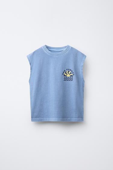ENSEMBLE TEINT EN PIÈCE T-SHIRT SANS MANCHES ET BERMUDA - Bleu de Zara - Image 1