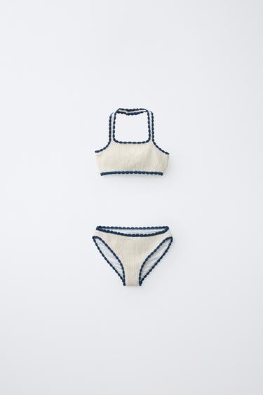 6-14 ANS/ BIKINI EN MAILLE CROCHET FLEURIE - Écru / Bleu de Zara - Image 0