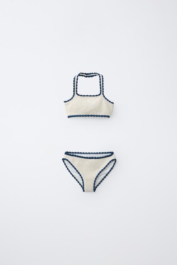 6-14 AÑOS/ BIKINI PUNTO CROCHET FLOR - Crudo / Azul de Zara - Imagen 0