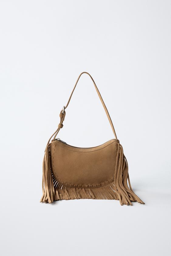 SUEDE FRINGE SHOULDER BAG - Brown | ZARA United States
