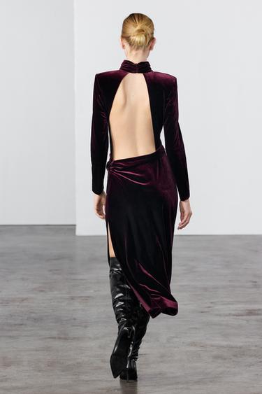 VESTIDO DRAPEADO DE VELUDO ZW COLLECTION - Borgonha da Zara