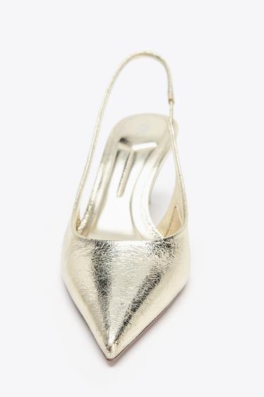 METALLIC-EFFECT SLINGBACK HEELS - Gold by Zara - Image 5