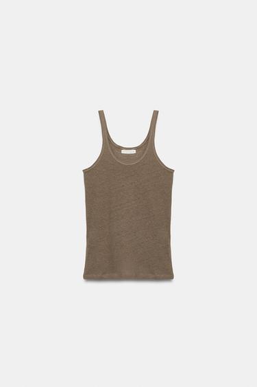 COTTON & LINEN STRAPPY TOP - Light brown by Zara - Image 3